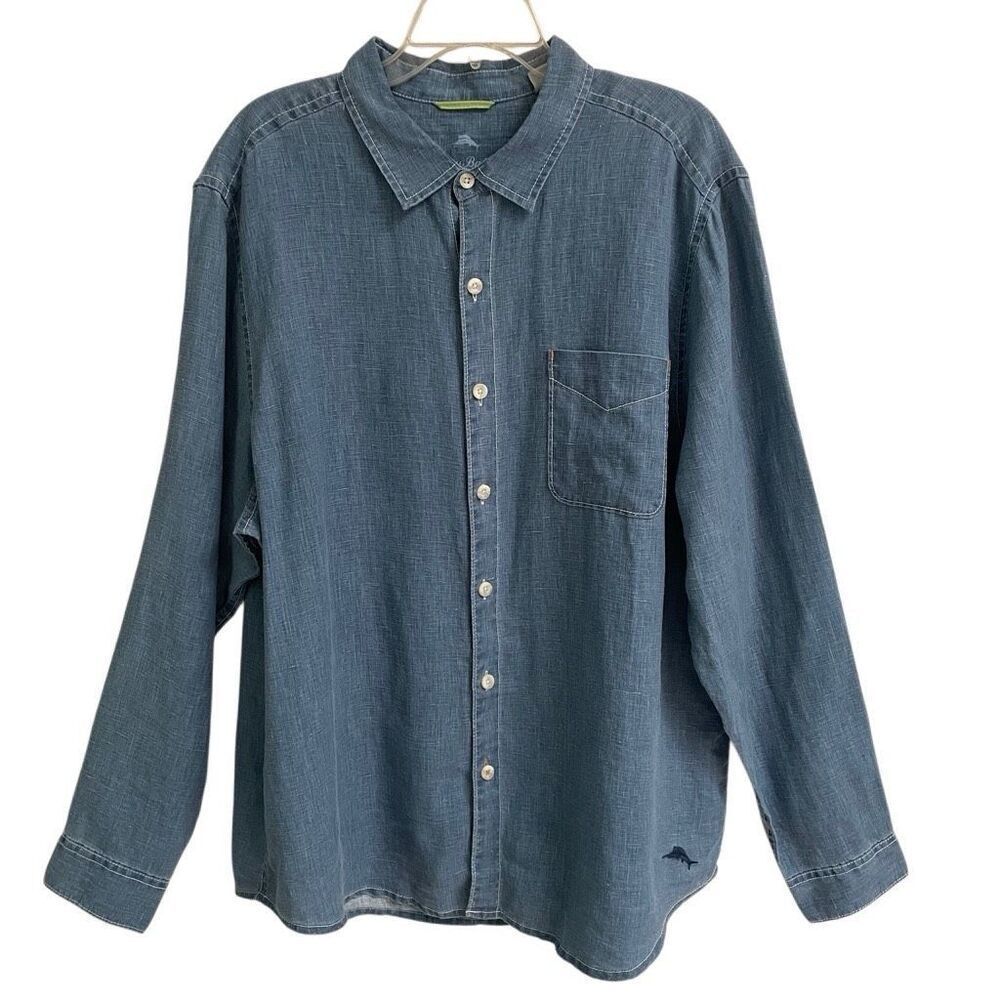 Tommy Bahama 100% Linen long sleeve button-down shirt men’s XL blue beach vacay